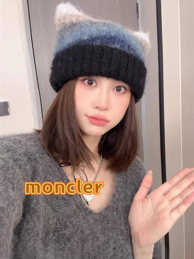 Monvler拼色条纹百搭毛绒针织帽子女秋冬保暖显脸小包头帽网红休闲毛线帽