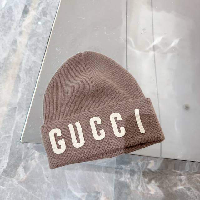 Gucci 2024秋冬新款剌绣毛线帽，男女款针织帽，100%羊毛