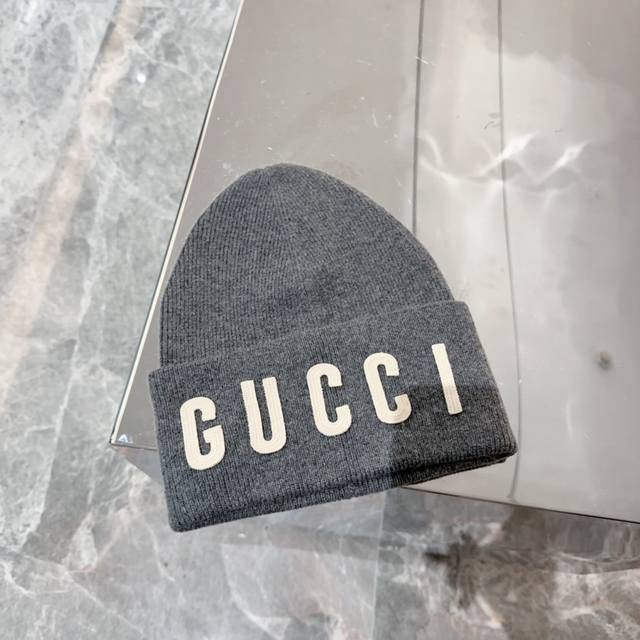 Gucci 2024秋冬新款剌绣毛线帽，男女款针织帽，100%羊毛