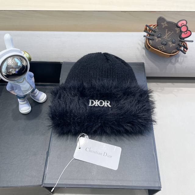 Dior 允旭 软糯针织长毛毛套头毛线帽冬季保暖双面可戴大头围堆堆帽