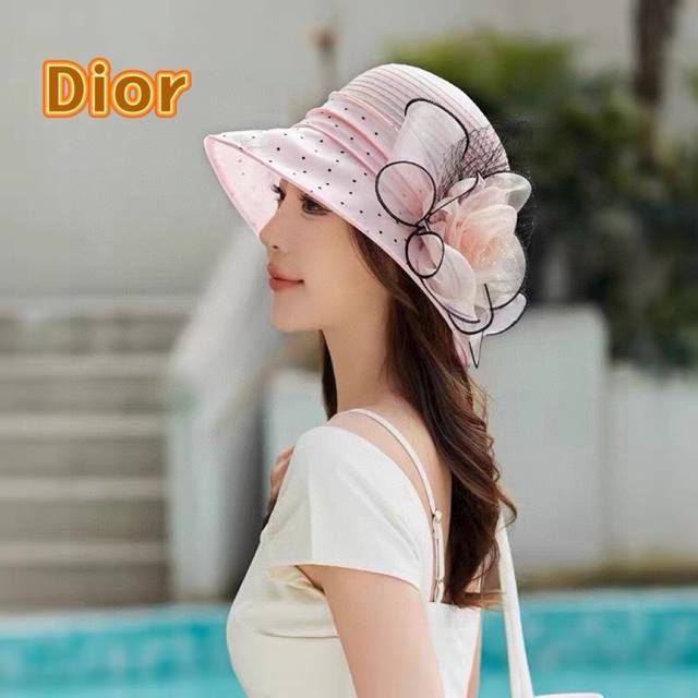 Dior 韩版遮脸时尚太阳帽女夏大花户外折叠防紫外线遮阳帽出游百搭大沿 - 点击图像关闭