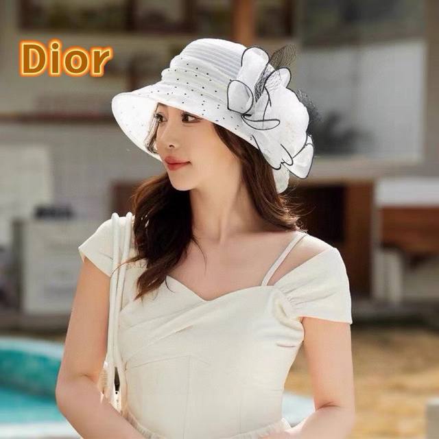 Dior 韩版遮脸时尚太阳帽女夏大花户外折叠防紫外线遮阳帽出游百搭大沿