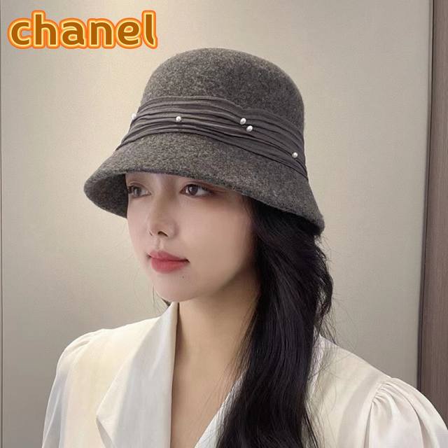 Chanel新款复古韩版帽子女百搭显脸小羊毛混纺2024秋冬渔夫帽女士英伦帽