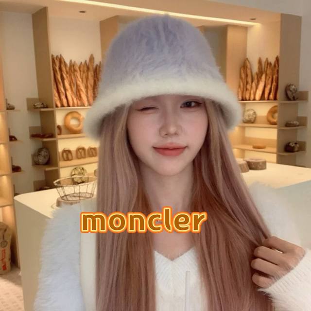 Moncler秋冬季扎染兔毛撞色毛水桶帽子女户外出游时尚盆帽