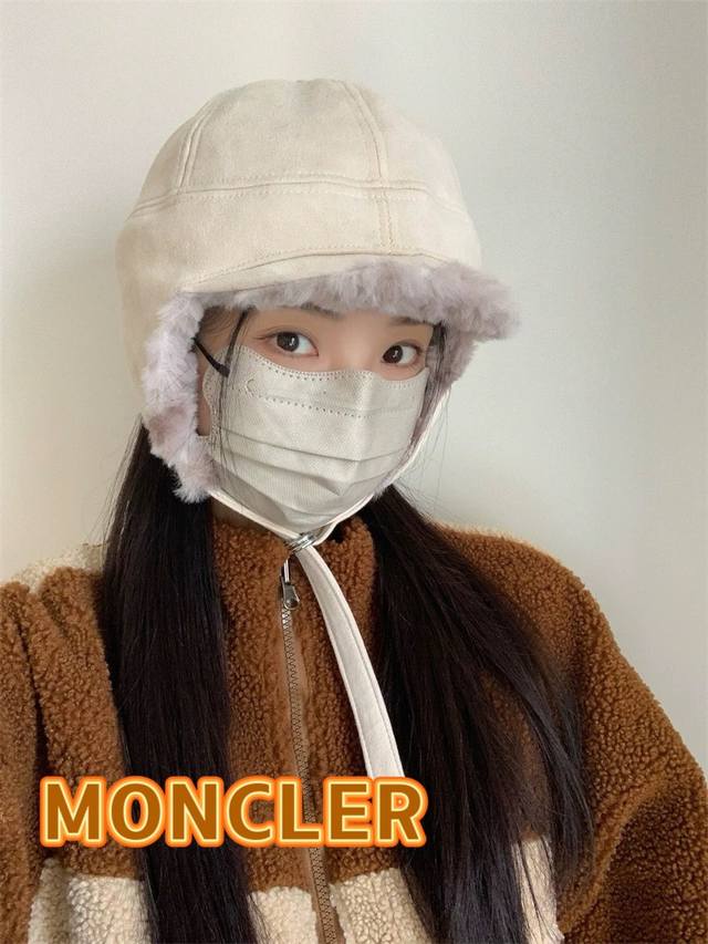 蒙口moncler复古双面戴加厚毛绒雷锋帽女秋冬防寒骑车滑雪帽男女显脸小飞行帽