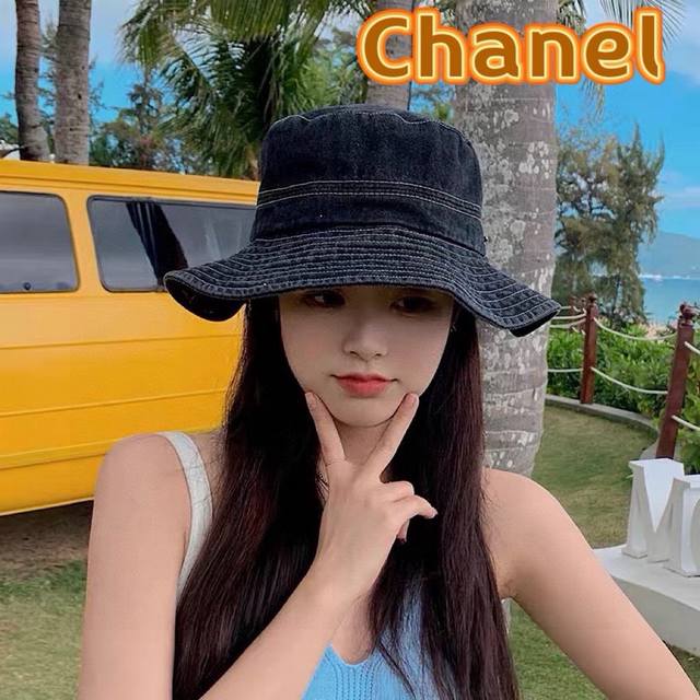 Chanel香奈儿 牛仔帽女春夏四季款渔夫帽子户外登山防晒露营徒步卷边辣妹盆帽