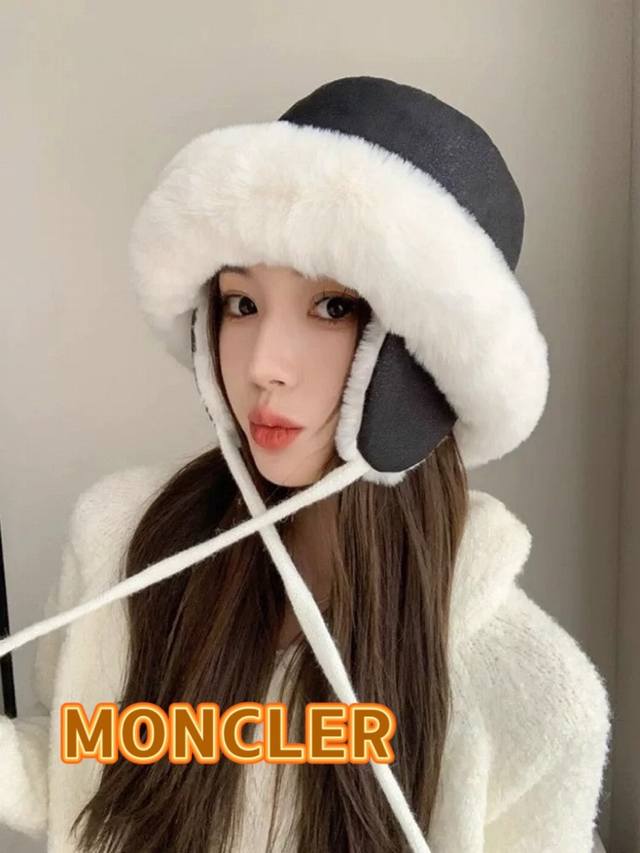 蒙口moncler2024新款冬季毛绒渔夫帽加厚保暖防风护耳雷锋帽东北显脸小