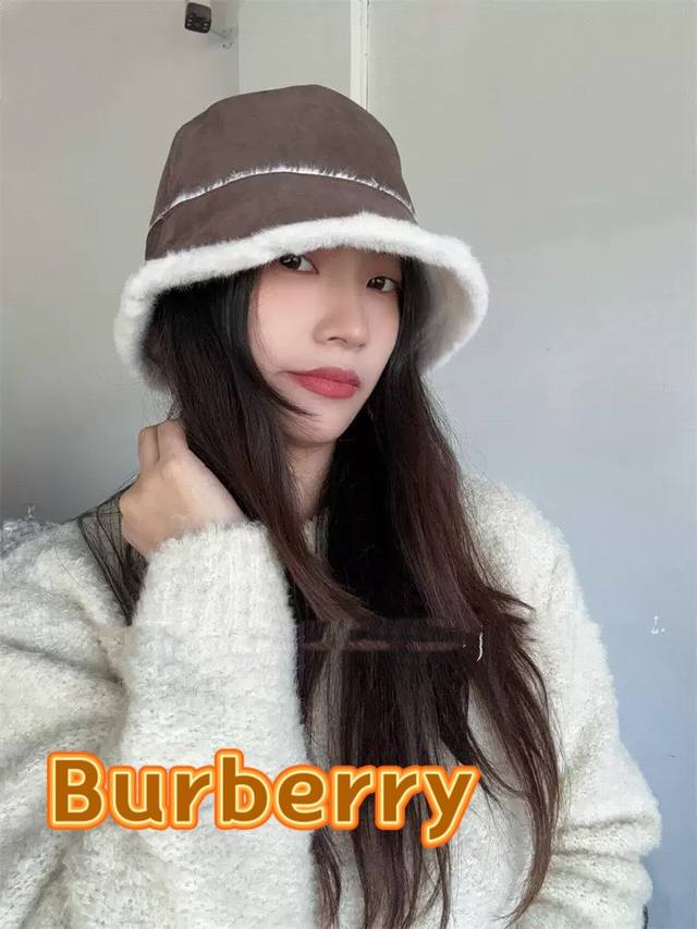 Burberry巴宝莉简约气质麂皮绒毛绒秋冬渔夫帽休闲保暖百搭防风盆帽显脸小女