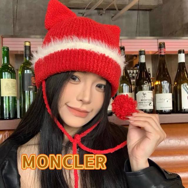 蒙口moncler2024秋冬卡通可爱狐狸针织帽子女保暖防寒学生百搭套头毛线冷帽潮