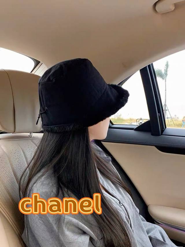 Chanel 香奈儿新款冬季保暖渔夫帽女防风夹绵帽素颜遮脸显脸小日系盆帽可调节