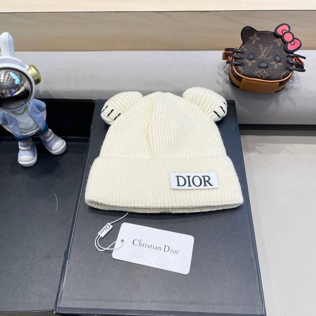 Dior 熊耳朵毛线帽子女秋冬韩版加厚保暖百搭可爱大版型显脸小针织帽