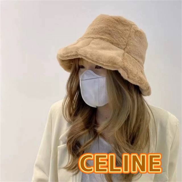 塞琳celine韩版兔毛渔夫帽子女素颜百搭保暖遮脸水桶帽秋冬毛茸茸显脸小盆帽