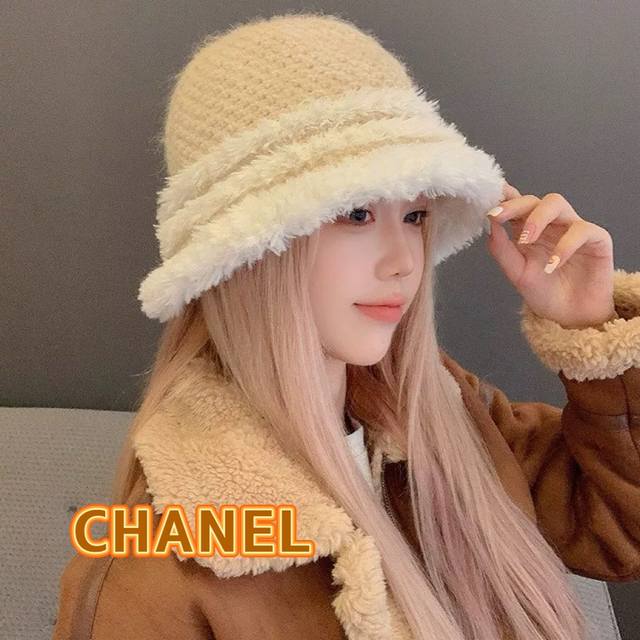 Chanel香奈儿秋冬厚款保暖水桶帽复古百搭显脸小渔夫帽大帽檐毛绒绕盆帽