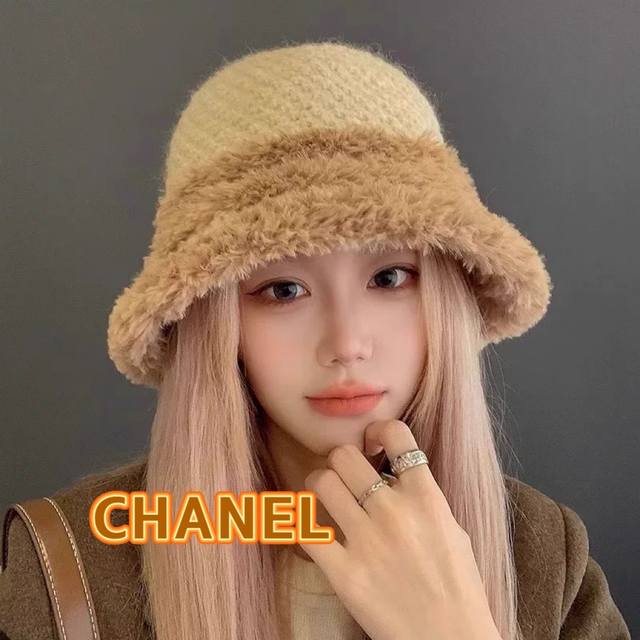 Chanel香奈儿秋冬厚款保暖水桶帽复古百搭显脸小渔夫帽大帽檐毛绒绕盆帽