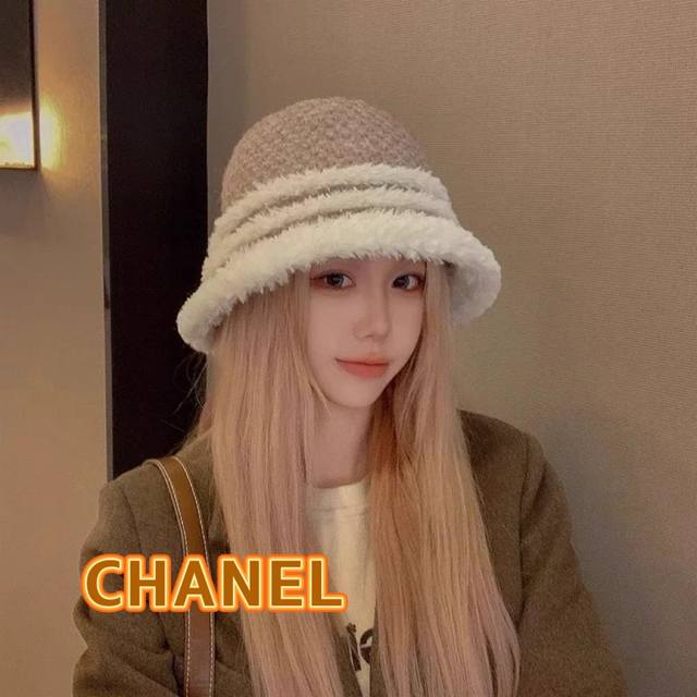 Chanel香奈儿秋冬厚款保暖水桶帽复古百搭显脸小渔夫帽大帽檐毛绒绕盆帽