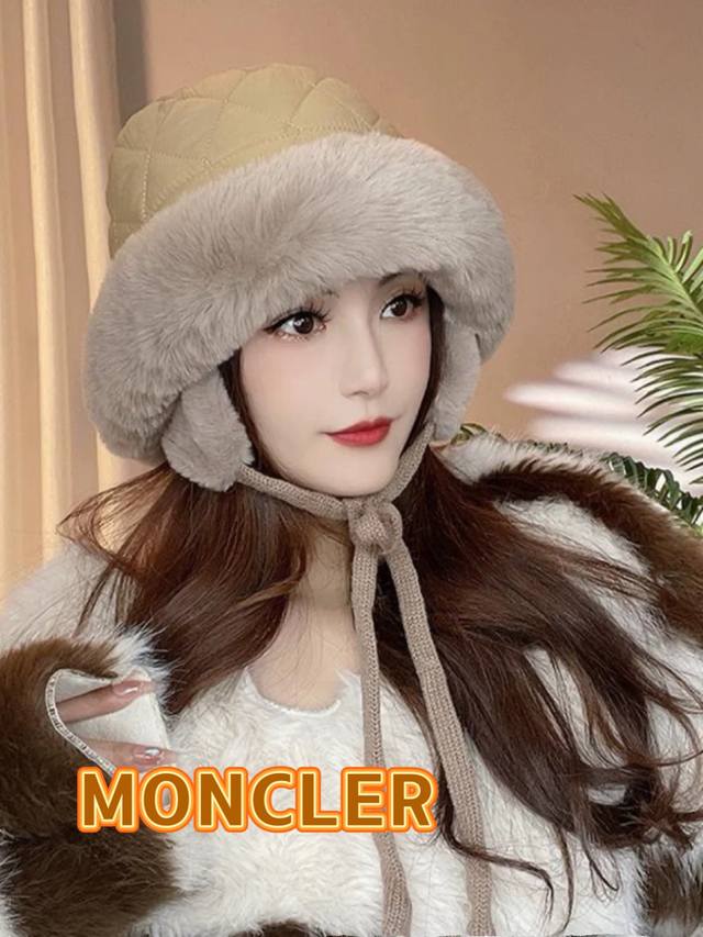 蒙口moncler女秋冬季护耳加厚防风防寒保暖加绒出游绑带东北套头帽显脸小