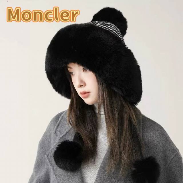 Moncler蒙口高品质秋冬加厚针织盆帽美拉德毛绒毛线加厚渔夫帽子