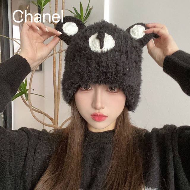 Chanel香奈儿 新款针织毛线帽，呆萌猫耳朵针织帽，