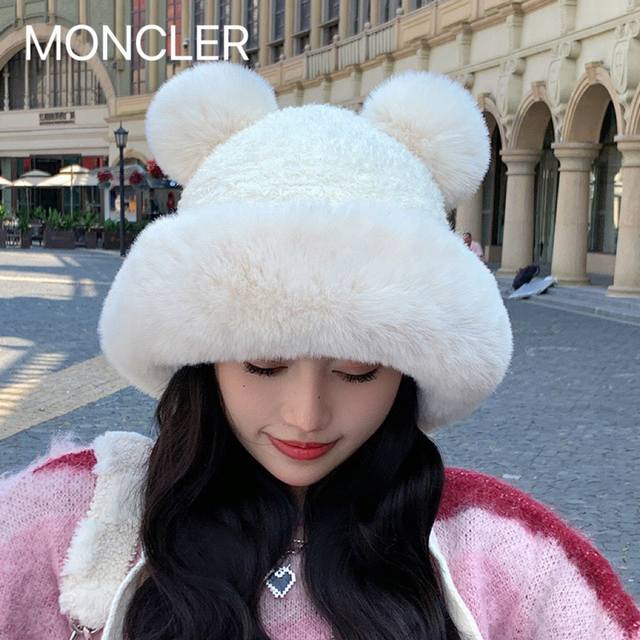 Moncler秋冬季新款可爱小熊耳朵百搭毛线帽韩版显脸小保暖套头女帽