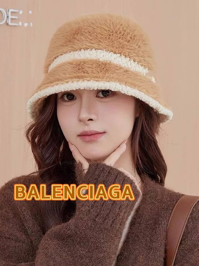 巴黎世家 Balenciaga仿水貂毛渔夫帽女秋冬季保暖时尚显脸小盆帽气质拼接毛绒水桶帽子