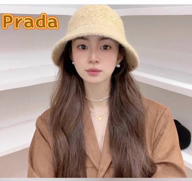 普拉达prada2024秋冬针织渔夫帽子女韩版加厚保暖时尚盆帽纯色百搭素颜显脸小