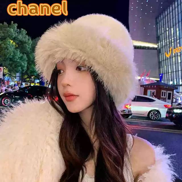 Chanel香奈儿2024毛绒绒渔夫帽子女秋冬盆帽毛绒仿皮草加绒加厚保暖百搭显脸小