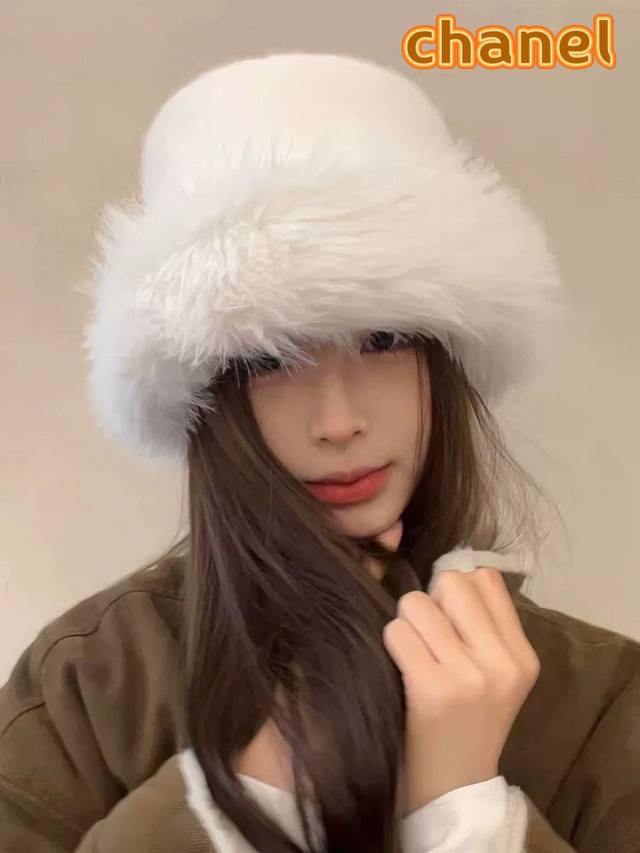 Chanel香奈儿2024毛绒绒渔夫帽子女秋冬盆帽毛绒仿皮草加绒加厚保暖百搭显脸小