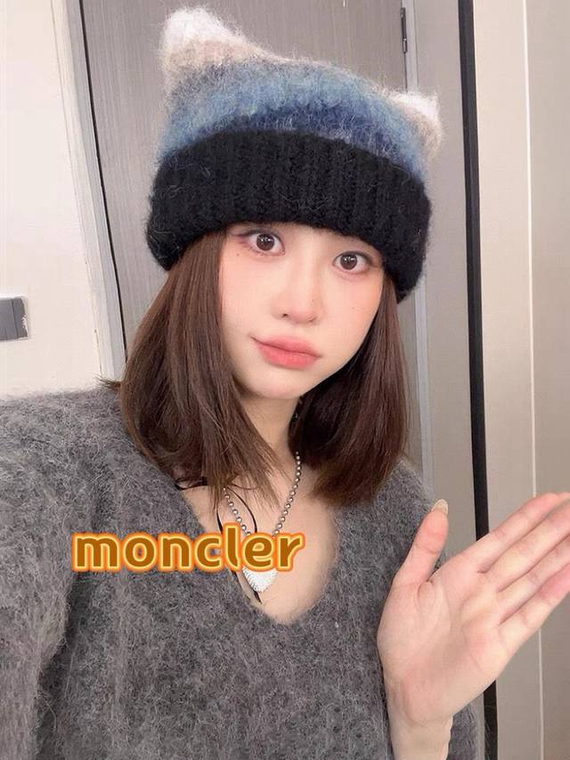 Monvler拼色条纹百搭毛绒针织帽子女秋冬保暖显脸小包头帽网红休闲毛线帽