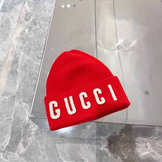 Gucci 2024秋冬新款剌绣毛线帽，男女款针织帽，100%羊毛