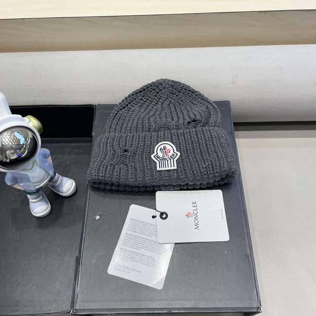 Moncler Spany韩版街头做旧毛线帽子女冬高弹性情侣保暖破洞铁环针织帽男