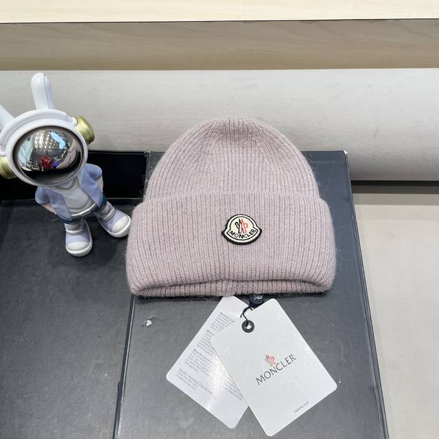 Moncler 官网正品 蒙口米色针织帽男女秋冬季毛线帽百搭显脸小保暖冷帽