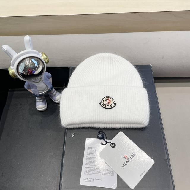 Moncler 官网正品 蒙口米色针织帽男女秋冬季毛线帽百搭显脸小保暖冷帽