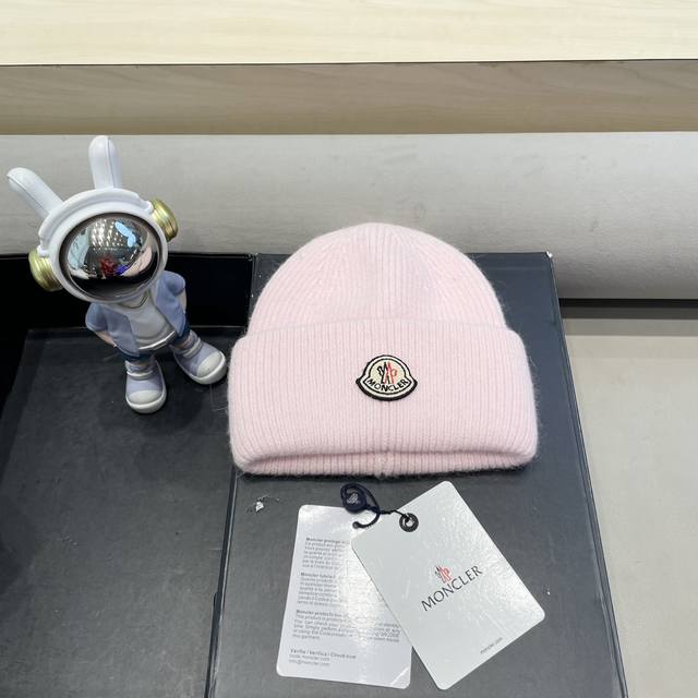 Moncler 官网正品 蒙口米色针织帽男女秋冬季毛线帽百搭显脸小保暖冷帽