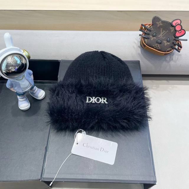 Dior 允旭 软糯针织长毛毛套头毛线帽冬季保暖双面可戴大头围堆堆帽