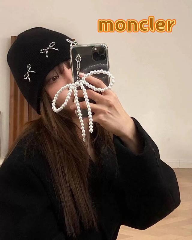 Moncler韩国博主同款蝴蝶结针织毛线帽夏季Ins大头围百搭时尚护耳冷帽女