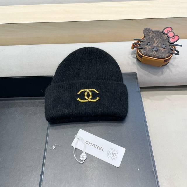 Chanel 帽子女冬季兔毛时尚显脸小毛线帽保暖休闲大头围针织帽百搭冷帽潮