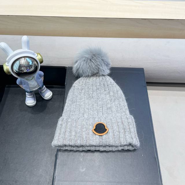 Moncler 高版本蒙口狐狸毛球针织帽网红亲子款保暖翻边Z羊毛毛线帽