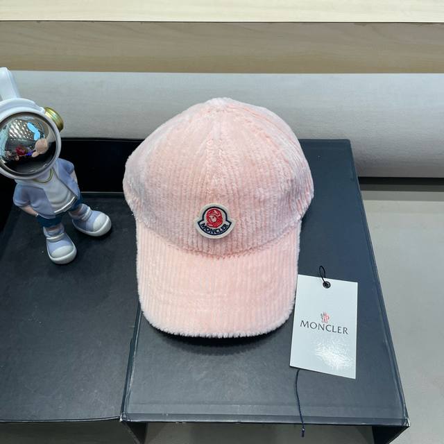 Moncler 官方正品 蒙口鸭舌帽纯色灯芯绒防寒帽男秋冬情侣保暖棒球帽女