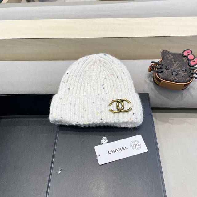 Chanel 新款秋冬针织杂色毛线帽女保暖日系百搭显脸小糖果色冷帽韩国代购