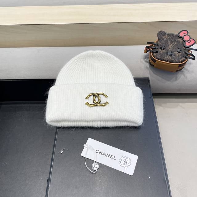 Chanel 帽子女冬季兔毛时尚显脸小毛线帽保暖休闲大头围针织帽百搭冷帽潮