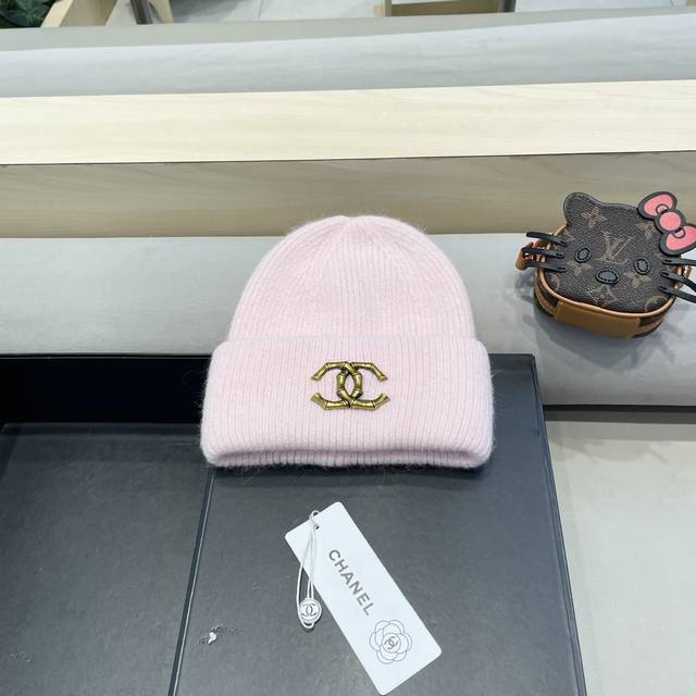 Chanel 帽子女冬季兔毛时尚显脸小毛线帽保暖休闲大头围针织帽百搭冷帽潮