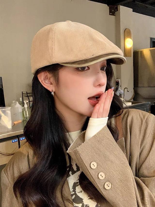 香奈儿Chanel韩国Ins博主同款复古前进帽子女时尚古着条纹气质画家帽