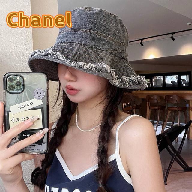 Chanel 盆帽牛仔帽子女渔夫帽显脸小遮阳防晒帽韩版潮太阳帽遮脸百搭潮牌