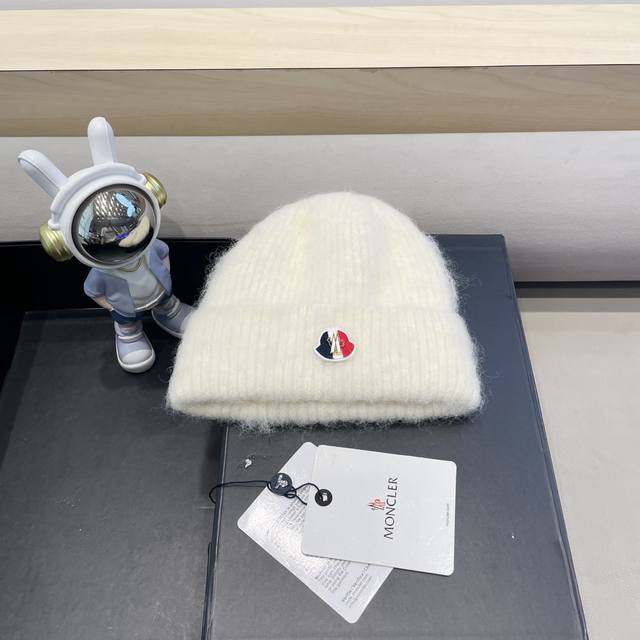 Moncler 正品 蒙口米色帽子光板毛线帽女冬百搭针织帽时尚保暖冷帽