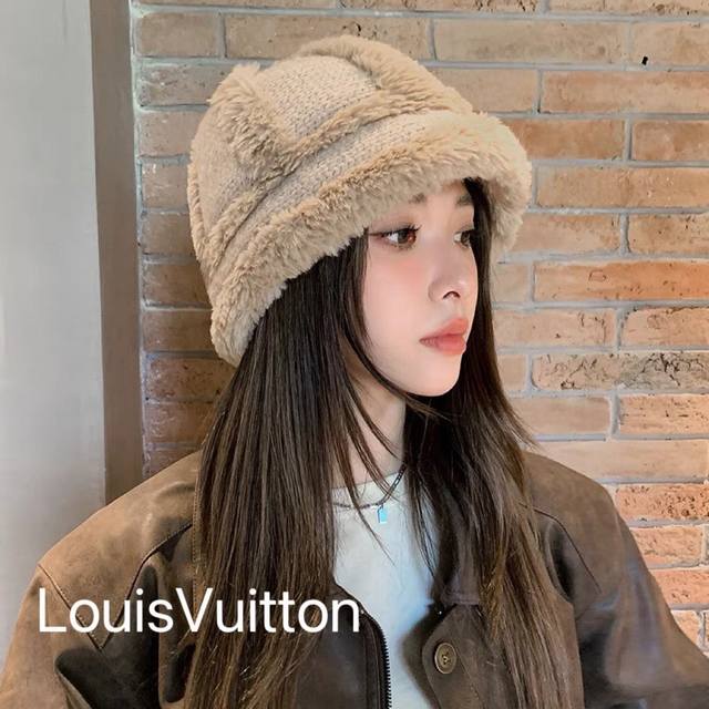 Louisvuitton路易威登 毛绒渔夫帽子女秋冬季日系百搭气质水桶帽加厚保暖包头盆帽显脸小