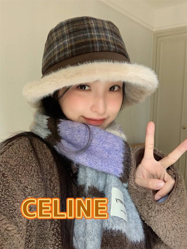 塞琳Celine南国小镇~民族风复古毛呢格纹渔夫帽女Ins新款秋冬保暖显脸小盆帽