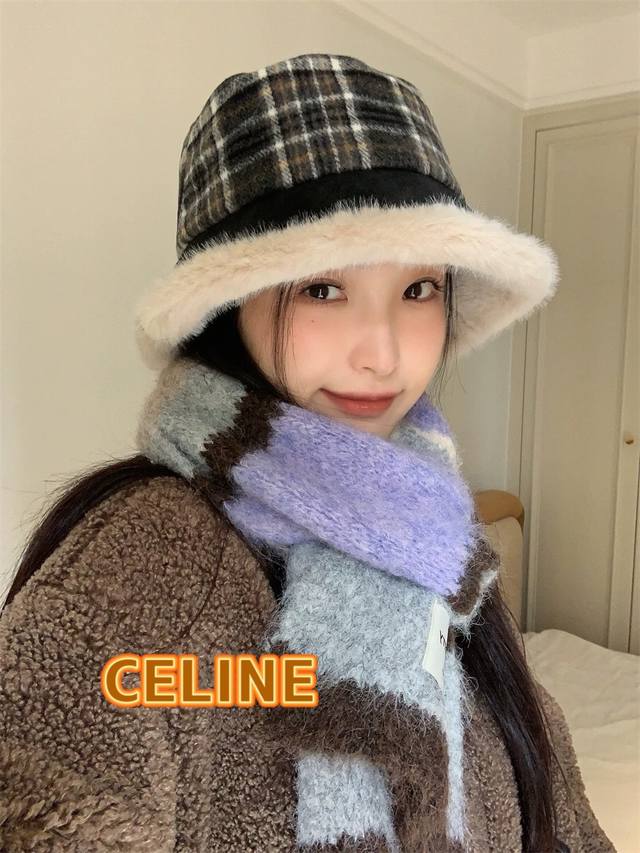 塞琳Celine南国小镇~民族风复古毛呢格纹渔夫帽女Ins新款秋冬保暖显脸小盆帽