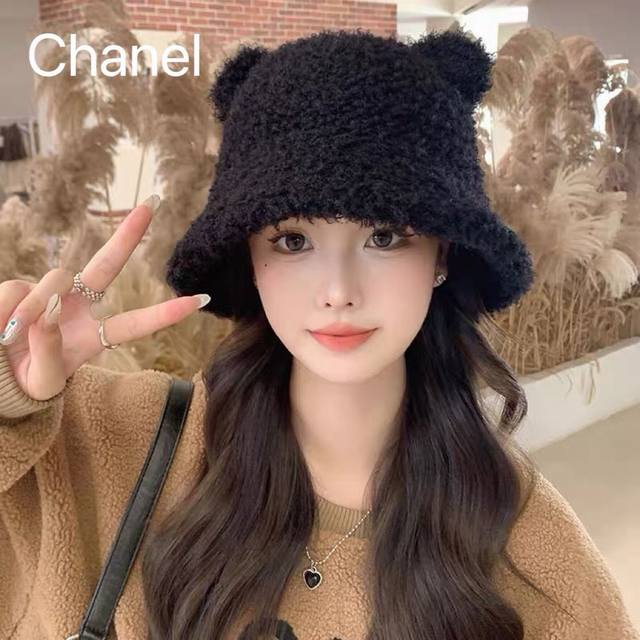 Chanel香奈儿渔夫帽女冬季新款保暖百搭显脸秋冬天可爱毛绒盆帽