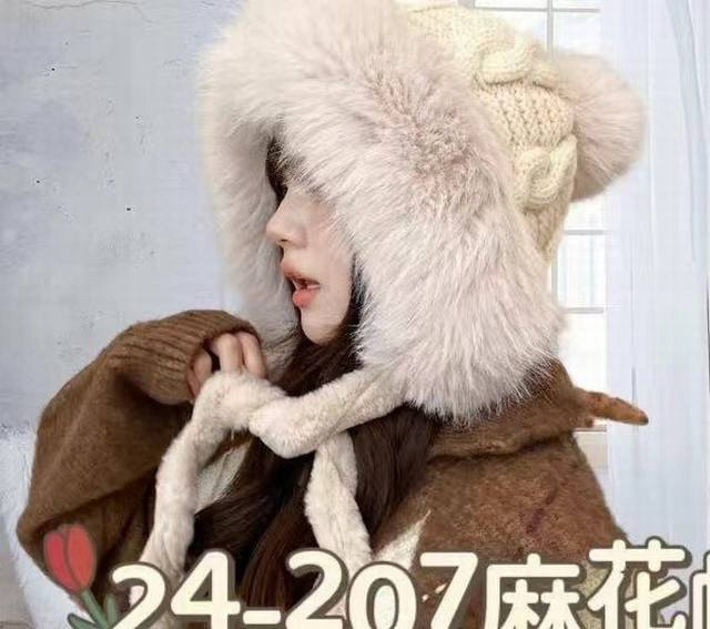 蒙口Moncler2024新款冬季毛绒护耳雷针织毛线帽加厚保暖显脸小