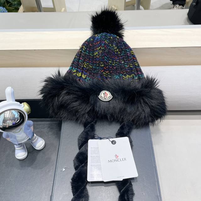 Moncler 正品 蒙口白毛绒水貂毛雷锋加厚保暖雪地护耳彩色毛线帽